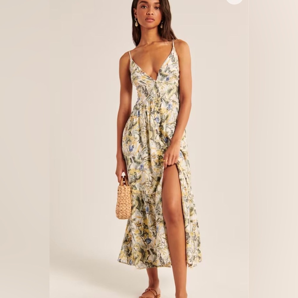 Abercrombie Button-Through Maxi Dress- White Print. Size Small Tall